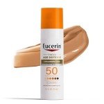 Eucerin Sun Tinted Age Defense SPF 50 Face Sunscreen Lotion with Hyaluronic Acid, Hypoallergenic, Non-Comedogenic Tinted Sunscreen SPF 50 Free of Fragrance, Oxybenzone and Octinoxate, 2.5 Fl Oz Bottle