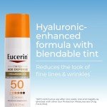 Eucerin Sun Tinted Age Defense SPF 50 Face Sunscreen Lotion with Hyaluronic Acid, Hypoallergenic, Non-Comedogenic Tinted Sunscreen SPF 50 Free of Fragrance, Oxybenzone and Octinoxate, 2.5 Fl Oz Bottle