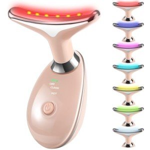 VGY 7-in-1 Face Massager Tool for Skin Care, Red Light Therapy for Face, Double Chin Gift (Pink)