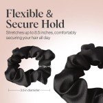 Kitsch Satin Scrunchies for Women - No Crease Hair Ties for Girls | Scrunchies For All Hair Types and Textures, Perfect for Day or Night - 5 Pcs, Black