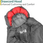 Trail-Alpin-Schlafsack mit Kapuze – 250 g Schlafsack, 3-Jahreszeiten- Schlafsack. Leicht, kleines Packmaß – mit Kapuze und Kompressionssack (Rot)