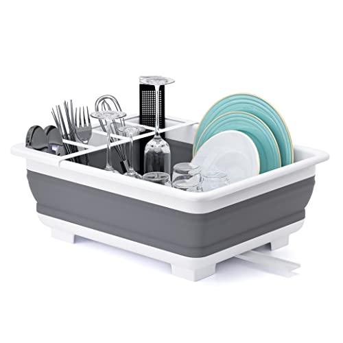 Collapsible Dish Drying Rack Portable Dinnerware Drainer Organizer for Kitchen RV Campers Travel Trailer Space Saving Kitchen Storage Tray
