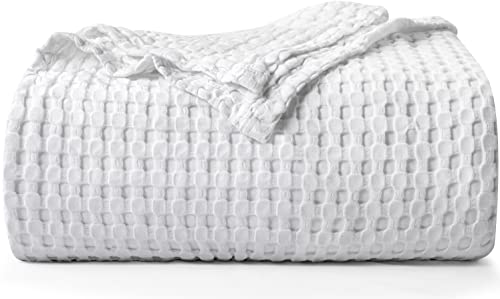Utopia Bedding Cotton Waffle Blanket 300 GSM (White - 90x90 Inches) Soft Lightweight Breathable Bed Blanket Queen Size Layering Any Bed for All Season