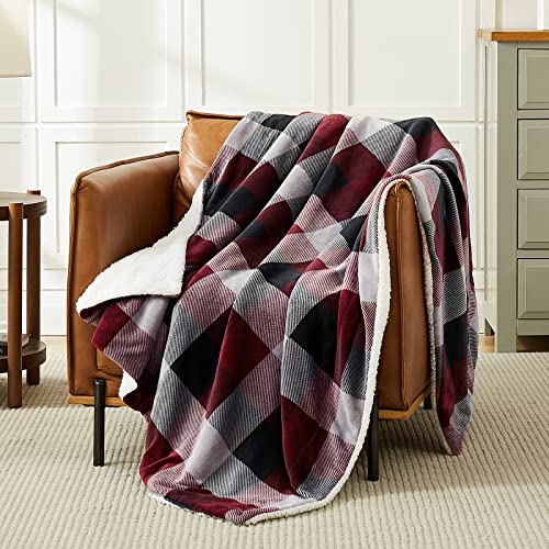 L'AGRATY Sherpa Fleece Blanket Plaid Blanket Super Soft Blankets & Throws for Couch, Red and Black Warm Plush Throw Blanket for Chair Sofa, Fuzzy Cozy Blanket, 60 x 70 inches