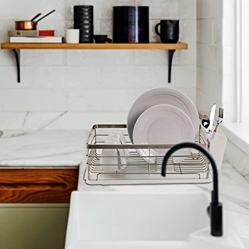 Neat-O Stainless Steel Rustproof Dish Drying Rack with Cutlery Holder and Board