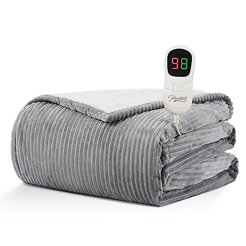 HomeMate Heated Blanket Electric Throw - 50"x60" Heating Blanket Throw 4 Hours Auto-Off 5 Heat Levels Heat Blanket Over-Heat Protection Soft Flannel Sherpa Heater Blanket Electric ETL Certification