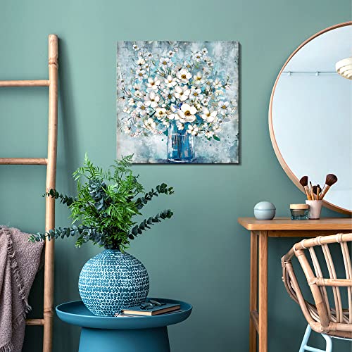 Framed Blue Flower Canvas Wall Art 14x14