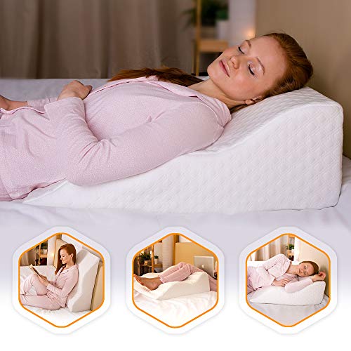 aeris Memory Foam Wedge Pillow for Sleeping - Unique Curved Design - Incline Post Surgery Pillow - Acid Reflux, Heartburn, GERD, Snoring - Washable Cover