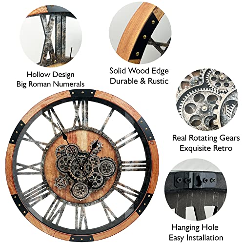 Large Vintage 27-Inch Wall Clock with Gears