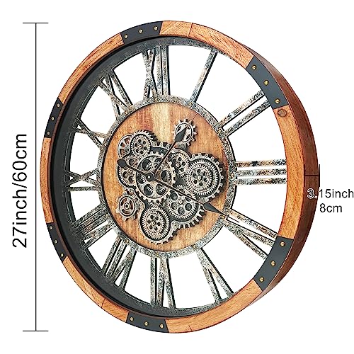 Large Vintage 27-Inch Wall Clock with Gears