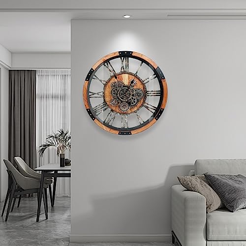 Large Vintage 27-Inch Wall Clock with Gears