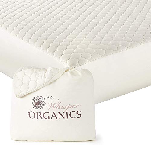 Whisper Organics, 100% Organic Cotton Mattress Protector - Quilted Fitted Mattress Pad Cover, GOTS Certified Breathable Mattress Protector - Ivory Color, 17" Deep Pocket (Ivory, King Bed Size)