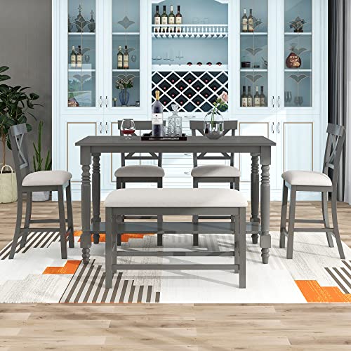 6-Piece Gray Wooden Counter Height Dining Set
