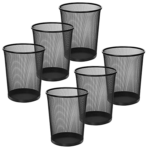 Sturdy Black Metal Mesh Waste Bin Set - 6 Pack