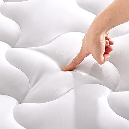 SLEEP ZONE Cooling Mattress Topper King Size Mattress Pad, Quilted Fitted Mattress Cover, Machine Washable, Soft Fluffy Down Alternative, Deep Pocket 8~21 inch (White, King)