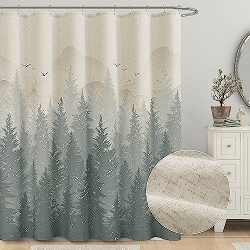 Mountain Scene Grey Linen Shower Curtain 72x72