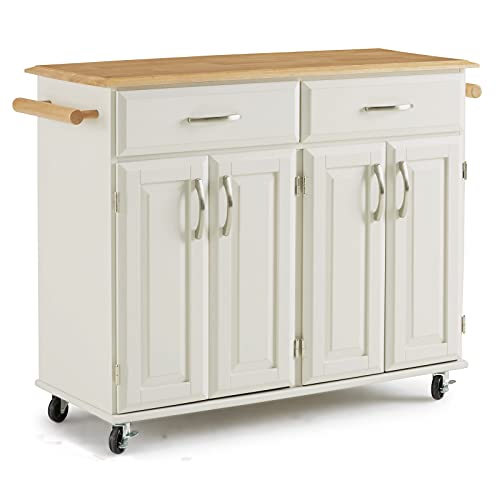 Off-White Mobile Kitchen Island Cart with Wood Top