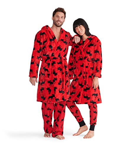 Little Blue House by Hatley womens Fleece - Moose on Red Bathrobe, Moose Red, Small US