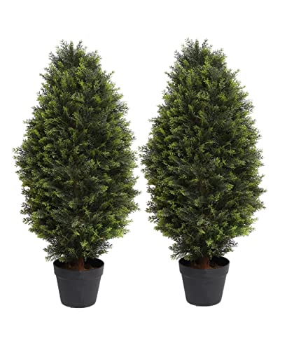 Set of 2 Faux Cedar Topiary Trees in Pots