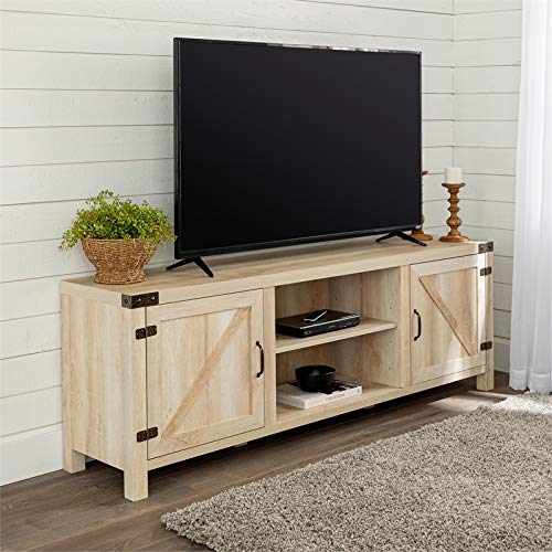 4-Piece White Oak Barn Door TV Stand Set