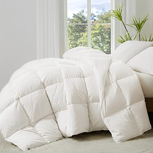 HomeMate Goose Feather Down Comforters Duvet Inserts King Size, White Duvet Comforter Insert with Fluffy 65oz Down Filled, Oversized Down Comforter with White for All Seasons(90x104)
