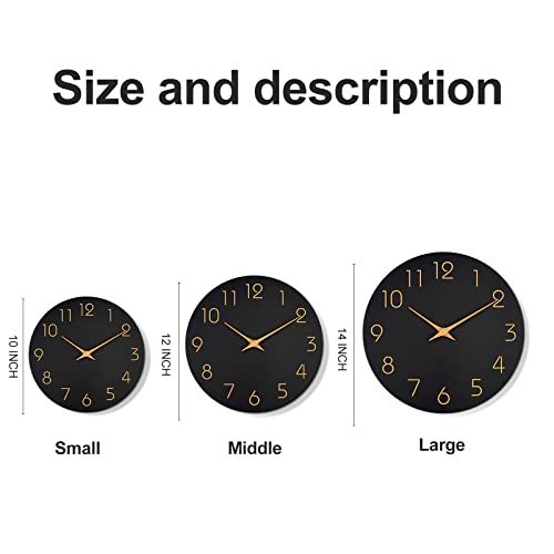 14-Inch Black Silent Wall Clock with Rose Gold Numbers