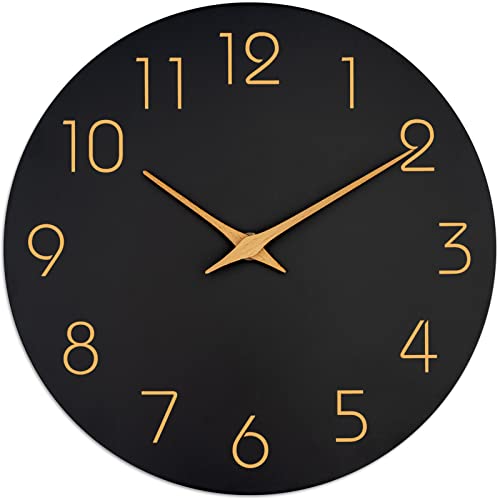 14-Inch Black Silent Wall Clock with Rose Gold Numbers
