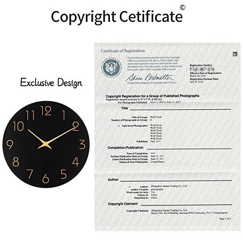 14-Inch Black Silent Wall Clock with Rose Gold Numbers