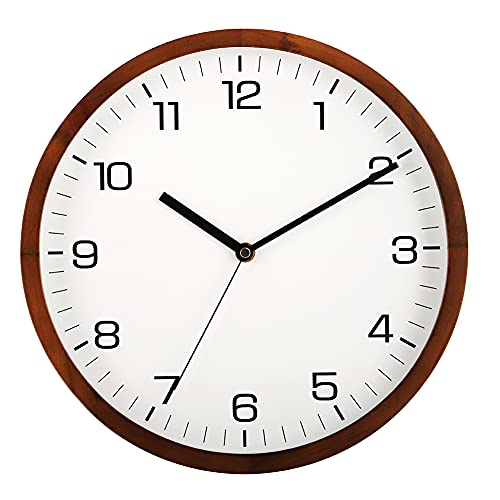 12-Inch Silent Wooden Wall Clock with Glass Cover