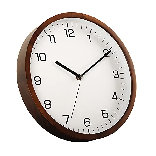 12-Inch Silent Wooden Wall Clock with Glass Cover