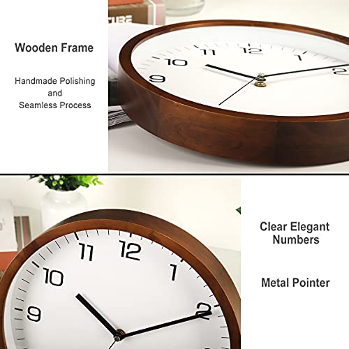 12-Inch Silent Wooden Wall Clock with Glass Cover