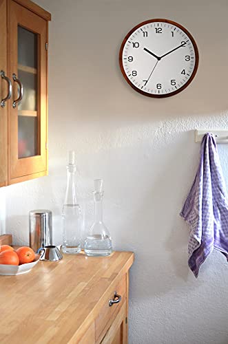 12-Inch Silent Wooden Wall Clock with Glass Cover