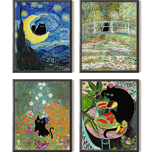Funny Black Cat Wall Art Prints Set of 3