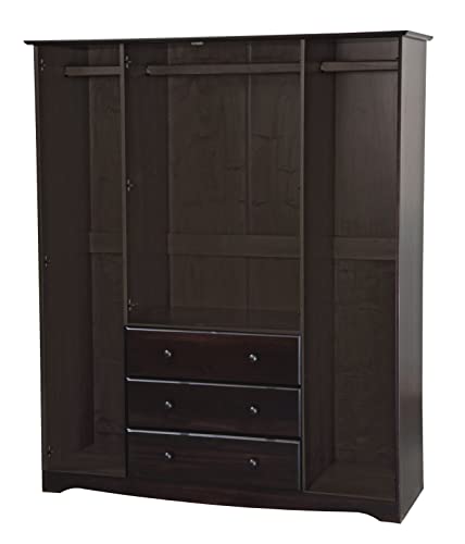 Solid Wood Family Wardrobe with 3 Clothing Rods