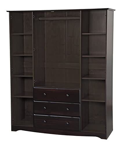 Solid Wood Family Wardrobe with 3 Clothing Rods