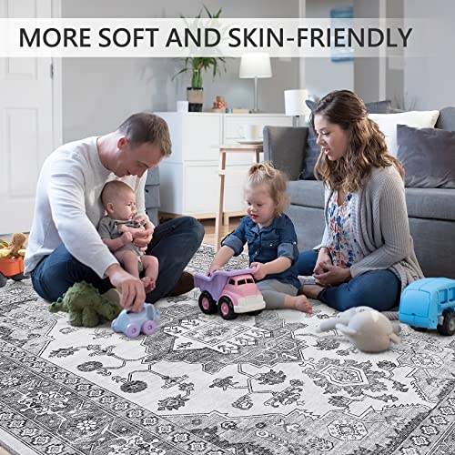 8x10 Grey Vintage Medallion Area Rug – Boho Style