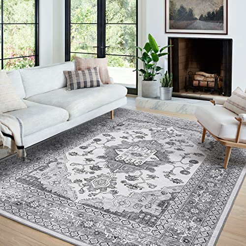 8x10 Grey Vintage Medallion Area Rug – Boho Style