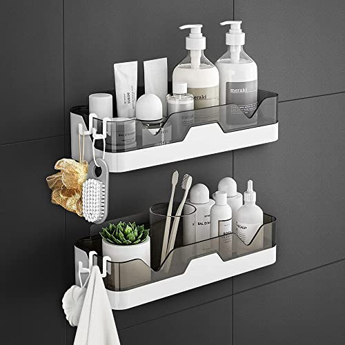 WeshyiGo 2-Pack Shower Caddy, Separable Shower Organizer with Hooks, No Drilling Double Layer Shower Shelf, Used for Bathroom and Kitchen (Grey)