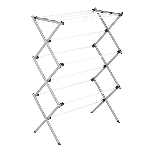Honey-Can-Do Deluxe Metal Collapsible Clothes Drying Rack, 50 lbs, 29" x 14.2" x 42.1", White & Grey