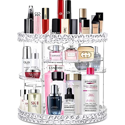 V-HANVER 360 Rotating Makeup Organizer Perfume Organizer with 8 Adjustable Layer Clear Cosmetic Storage Display Case Large Capacity Acrylic Beauty Organizer for Vanity Countertop or Bedroom Dresser