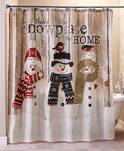 Lakeside Snowman Shower Curtain with Retro Print