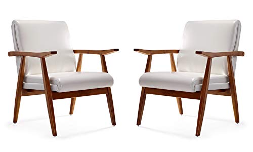 Manhattan Comfort Archduke Mid Century Modern Faux Leather Upholstered Living Room Accent Chair, Set of 2, White