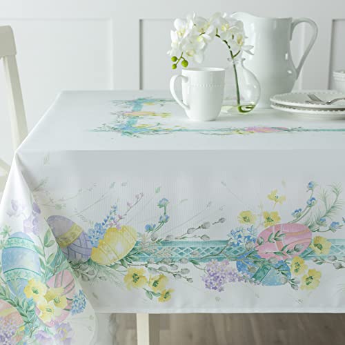 Benson Mills Easter Meadow Easter Fabric Tablecloth, Spillproof Indoor/Outdoor Spring and Easter Table Cloth (60" x 104" Rectangular, Easter Meadow)