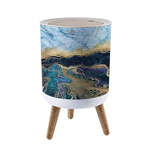 Abstract Blue Marble Round Trash Can with Lid