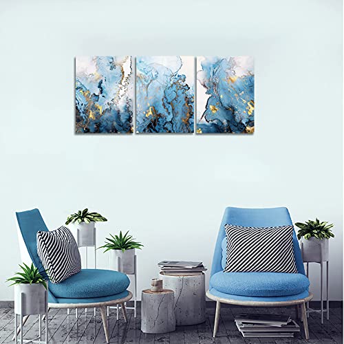 Blue Gold Abstract Canvas Wall Art Set
