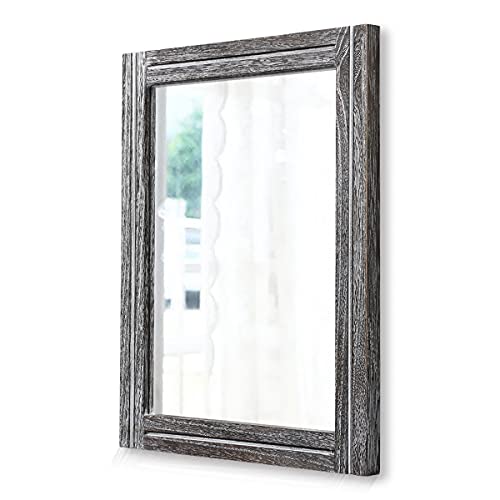 AAZZKANG Rustic Mirror Wood Framed Wall Mirror Rectangle Bedroom Bathroom Farmhouse Decorative Hanging Mirror 16x12 Inch