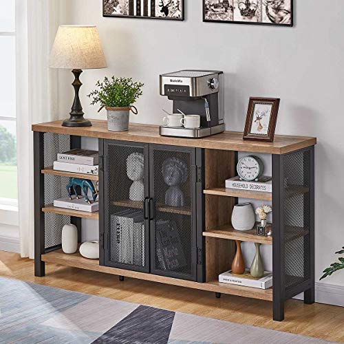 Industrial Wine Bar Cabinet with Rustic Oak Finish