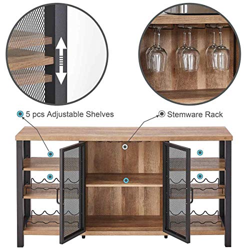 Industrial Wine Bar Cabinet with Rustic Oak Finish