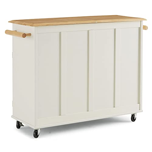 Off-White Mobile Kitchen Island Cart with Wood Top