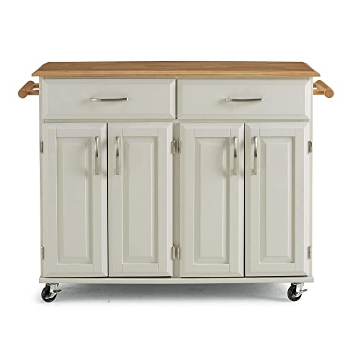 Off-White Mobile Kitchen Island Cart with Wood Top